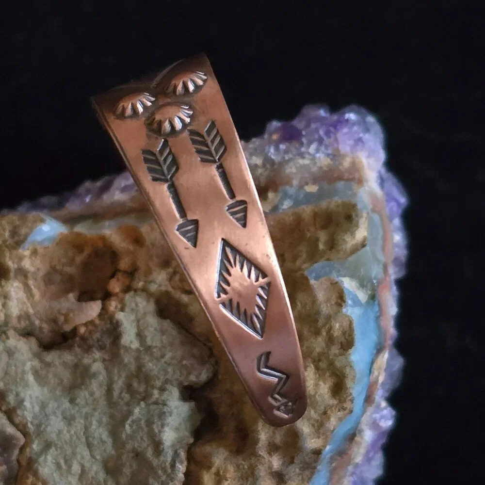 VTG Bell Trading Post Copper Cuff Bracelet Etched Thunderbird Tribal Arrow 1940s - Picture 5 of 8